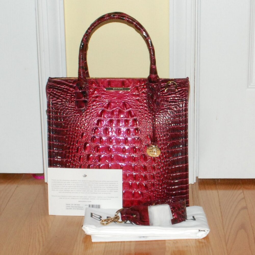 Brahmin Red Croc-Embossed Satchel
